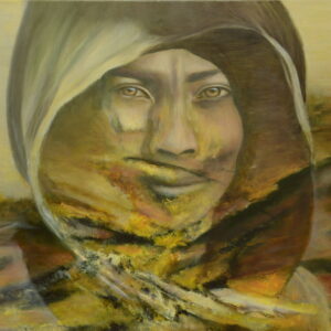 Oil on canvas an half realism half abstract work on the fading of cultures