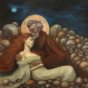 Realistic high fine art prints and original images of a man holding a woman that represents nature and dies